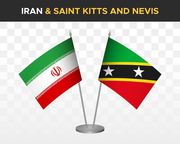 Irán vs saint kitts nevis escritorio banderas maqueta aislado 3d vector ilustración mesa banderas