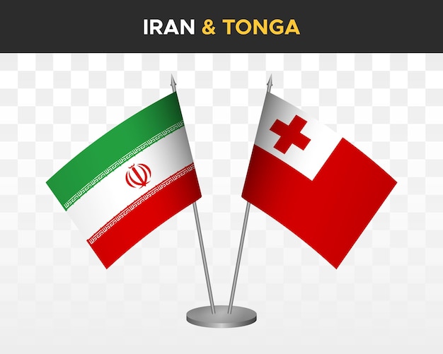 Irán vs tonga banderas de escritorio maqueta aislado 3d vector ilustración mesa banderas