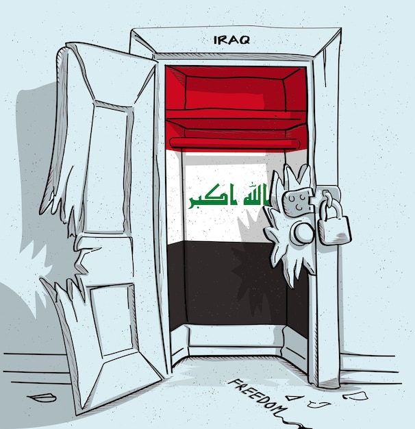 Iraqs path to freedom A political illustration of a broken but locked door
