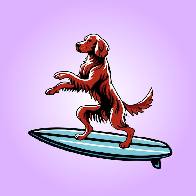 Irish Setter Perro jugando a las tablas de surf Perro Ilustración vectorial de surf