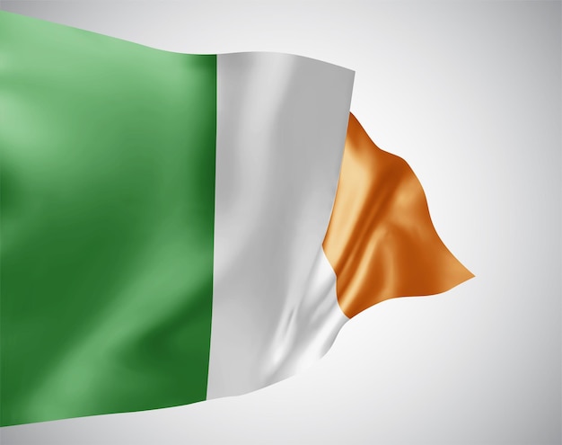 Irlanda, bandera de vector con olas y curvas ondeando en el viento sobre un fondo blanco.