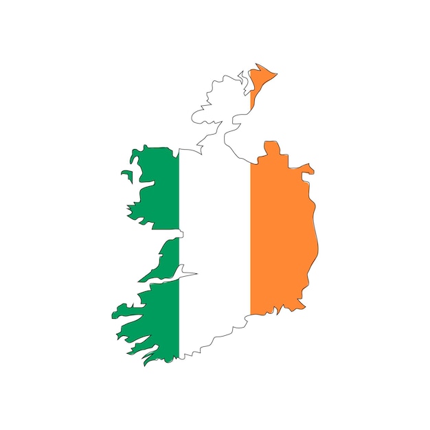 Irlanda mapa silueta con bandera sobre fondo blanco.