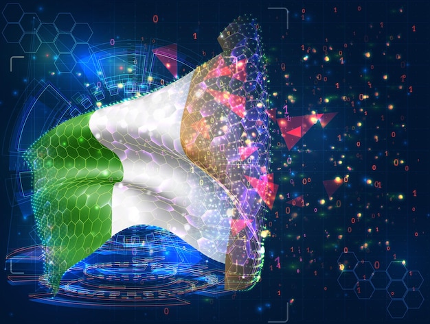 Irlanda vector bandera objeto 3D abstracto virtual de polígonos triangulares sobre un fondo azul