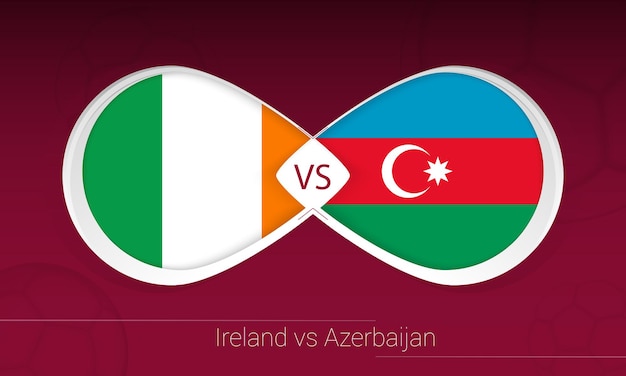 Irlanda vs Azerbaiyán en la competición de fútbol, Grupo A. Versus icono en el fondo del fútbol. Ilustración vectorial.