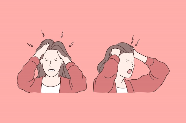 Irritación, dolor de cabeza, concepto de emociones negativas