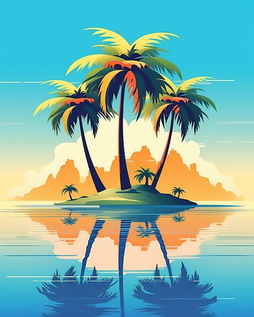 Isla con dos palmeras en el mar