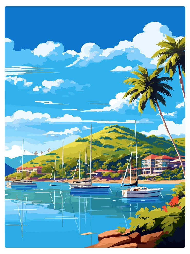 Vector isla hamilton australia deco vintage cartel de viaje souvenir tarjeta postal pintura de retrato wpa