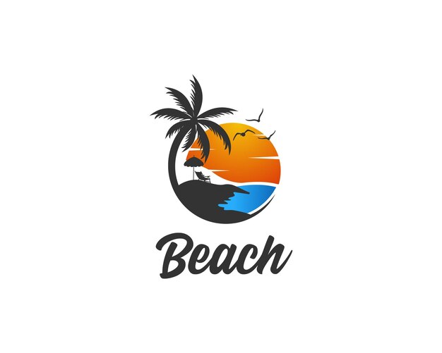 Y la isla con la ola del mar logotipo de la playa de verano