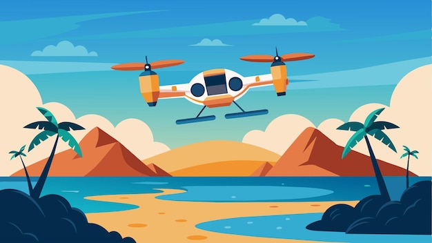 Vector en una isla remota un evtol aterriza con gracia en la playa sus sensores activados para monitorear el