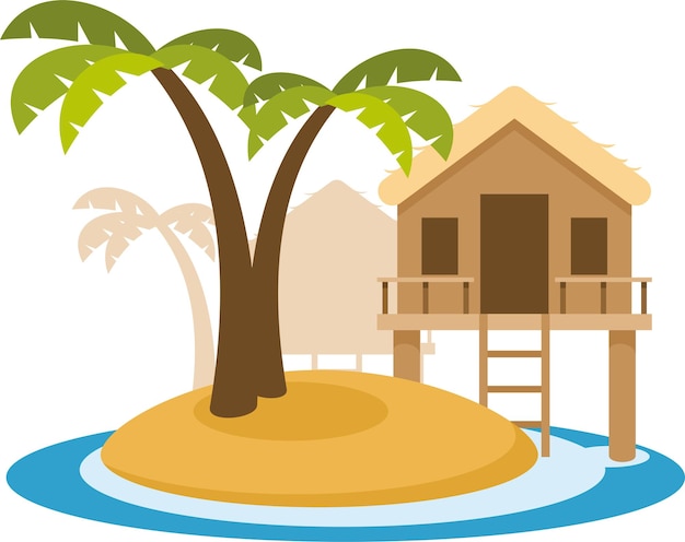 Isla Tropical Con Un Bungalow Fondo Aislado