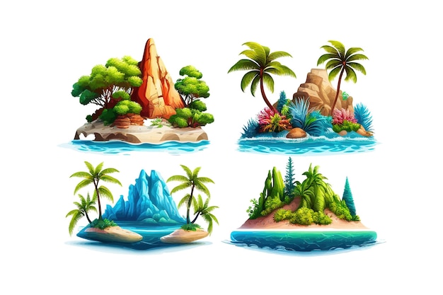 Isla tropical en el mar océano conjunto Vector ilustración diseño