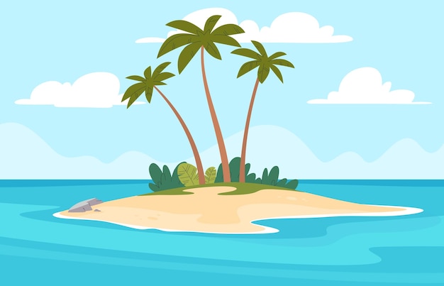 Isla tropical en el mar del océano Paisaje natural exótico Vacaciones de verano Ilustración vectorial