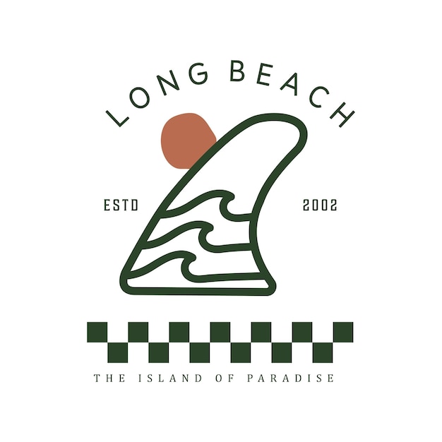 Isla tropical con palmeras y gaviotas Estilo de ilustración vectorial insignia temática de surf vintage