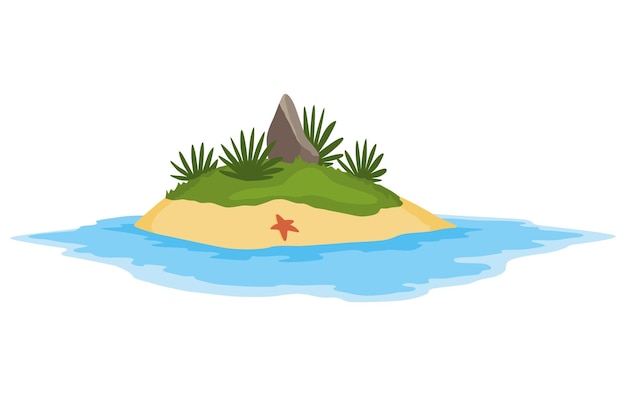 Isla tropical con palmeras en el océano Isla deshabitada con rocas de playa rodeadas de agua de mar Tierra vacía y sin gente Paisaje natural exótico para vacaciones o vacaciones de fin de semana de verano