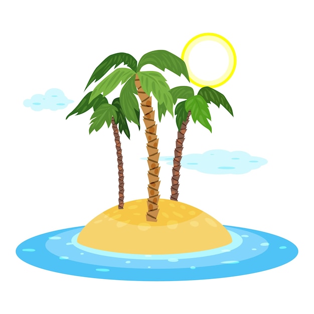 Isla tropical con palmeras que crecen en la arena en el agua del océano