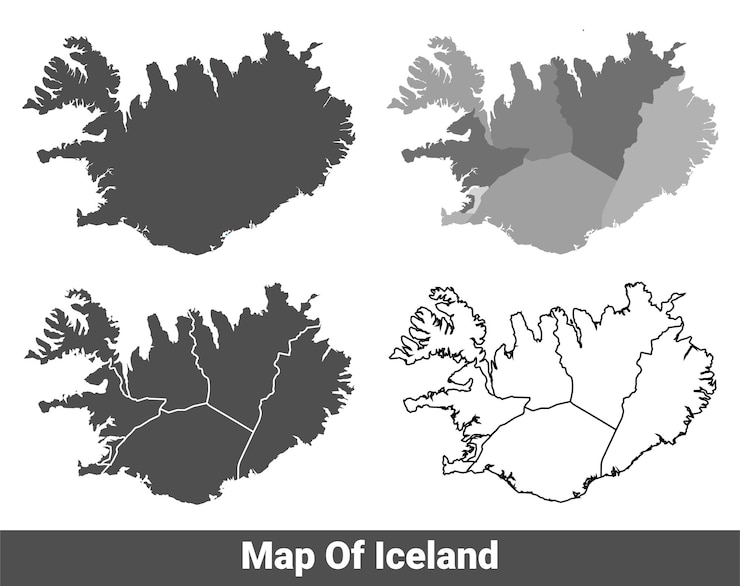Vector islandia país colección de mapas políticos grises con ilustración vectorial del contorno de la frontera