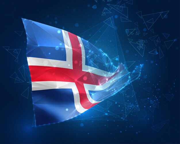 Islandia vector bandera objeto 3D abstracto virtual de polígonos triangulares sobre un fondo azul