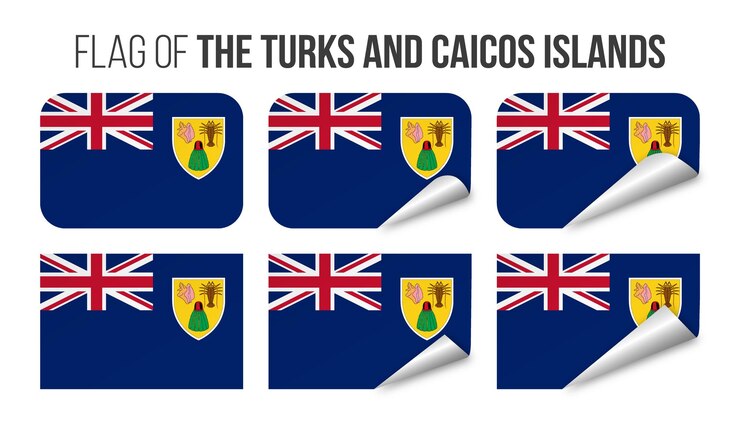 Vector islas turcas y caicos bandera etiquetas pegatinas set vector ilustración 3d banderas aisladas en blanco
