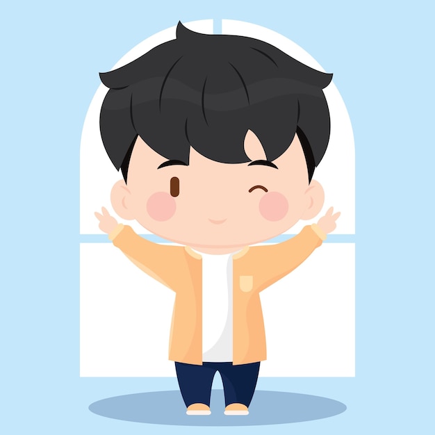 Vector isolado colorido lindo chibi masculino personaje de anime coreano ilustración vectorial