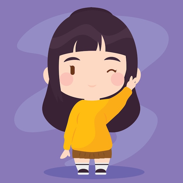 Vector isolado colorido lindo chibi personaje femenino de anime coreano ilustración vectorial