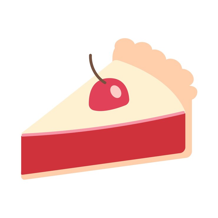 Vector isolado de un pedazo de pastel con cereza sobre un fondo blanco
