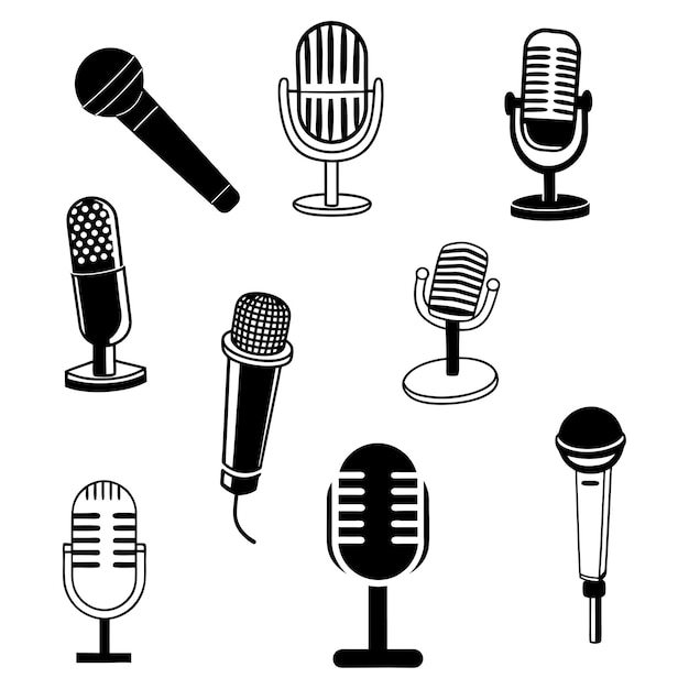 isolated black microphone icons set vector illustration