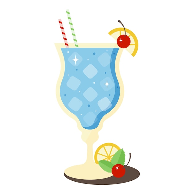 Isolated icon with cocktail Blue Lagoon with oranges on transparent background