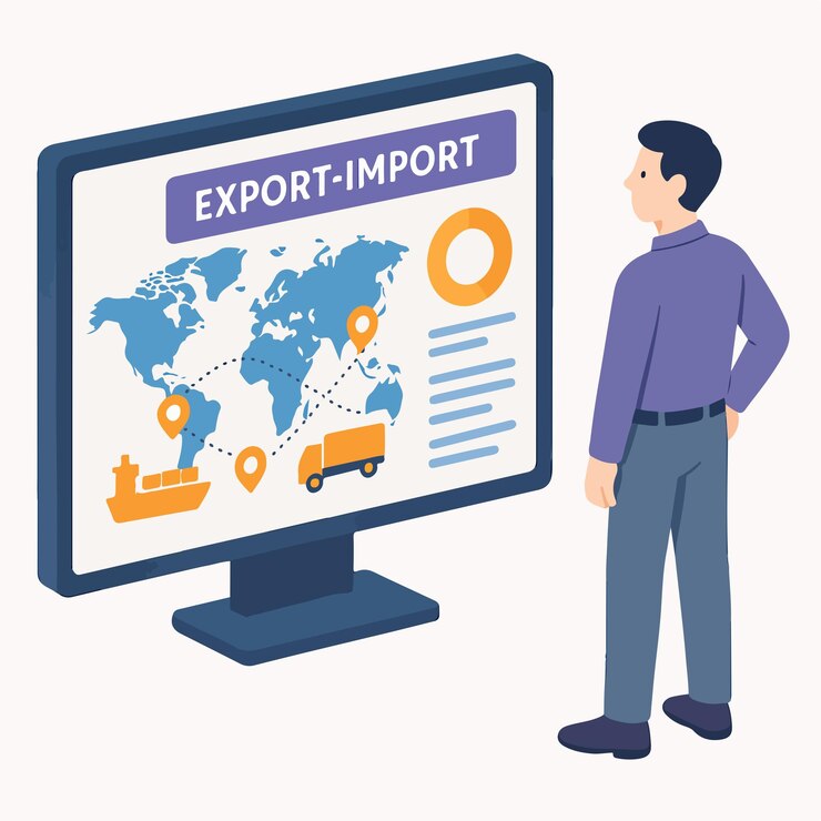 Vector isometric detailed export import presentation with man character
