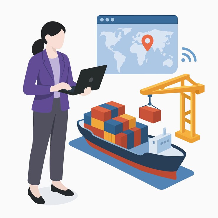 Vector isometric detailed export import presentation with man character