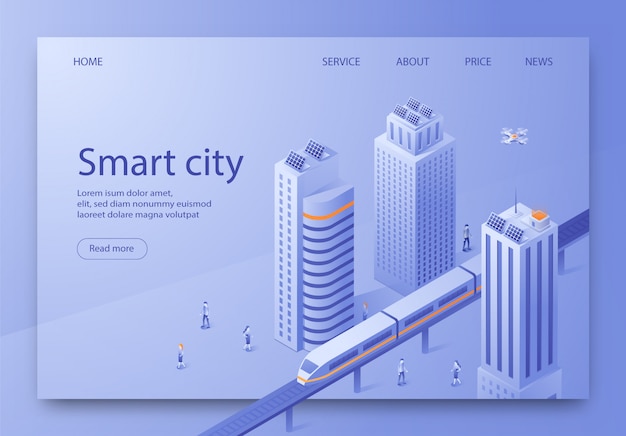 Isometric is written smart city landing page.