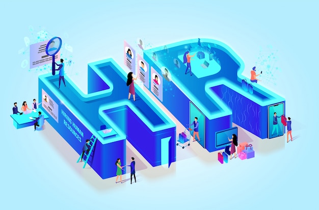 Isométrica 3d Letras Creativas HR. Recursos humanos