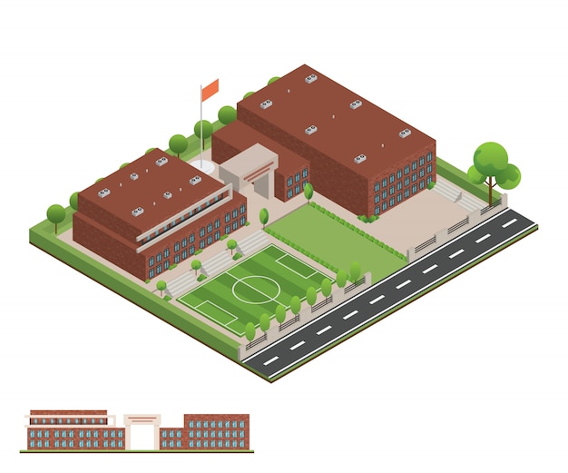 Isométrica y 3D de oficina moderna.