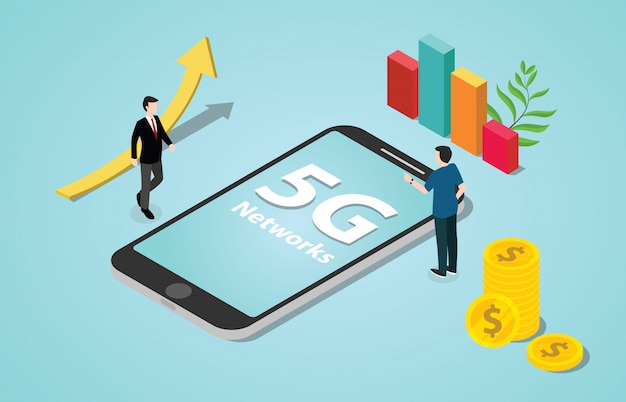 Vector isométrica 5g nuevas redes de revolución de velocidad de internet