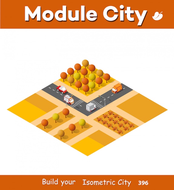 Vector isométrica ciudad otoñal