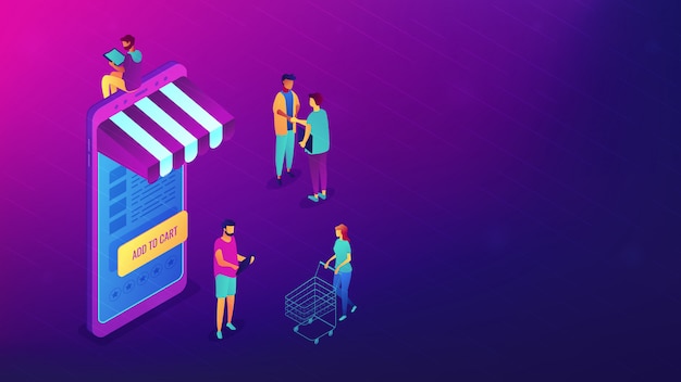 Isométrica de compras en línea con la ilustración de gadgets.