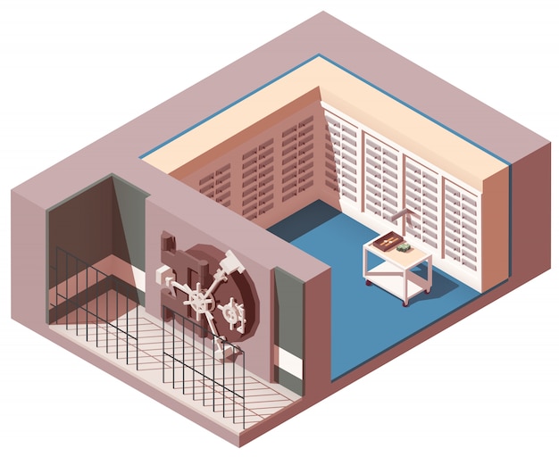 Isométrica interior de bóveda de banco