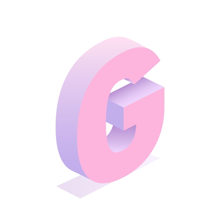 Vector isométrica letra retro g símbolo de arte 3d en el estilo de los años 90
