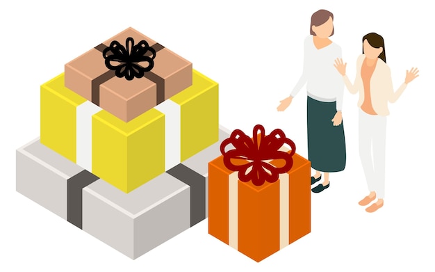 Isométrica una mujer que está feliz de recibir un regalo.