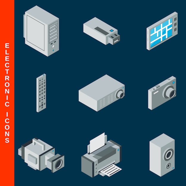 Isométrica plana 3d colección de iconos de equipos electrónicos