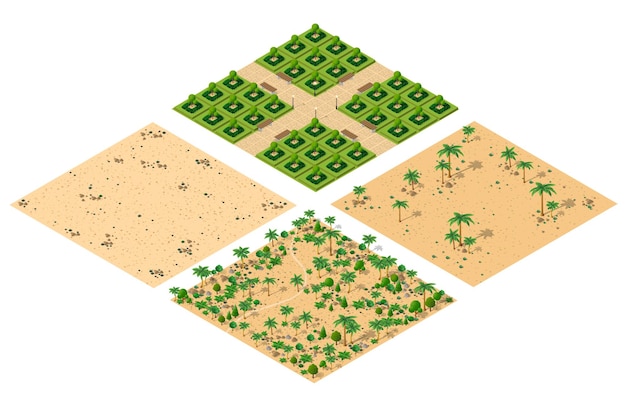 Isométrico 3d ilustración parque árboles bosque naturaleza elementos