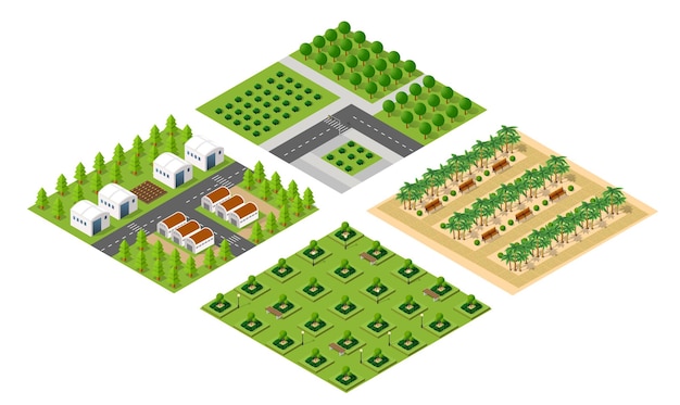 Isométrico 3d ilustración parque árboles bosque naturaleza elementos