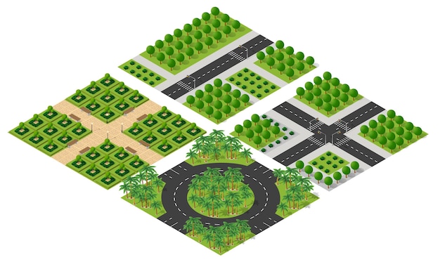 Isométrico 3d ilustración parque árboles bosque naturaleza elementos