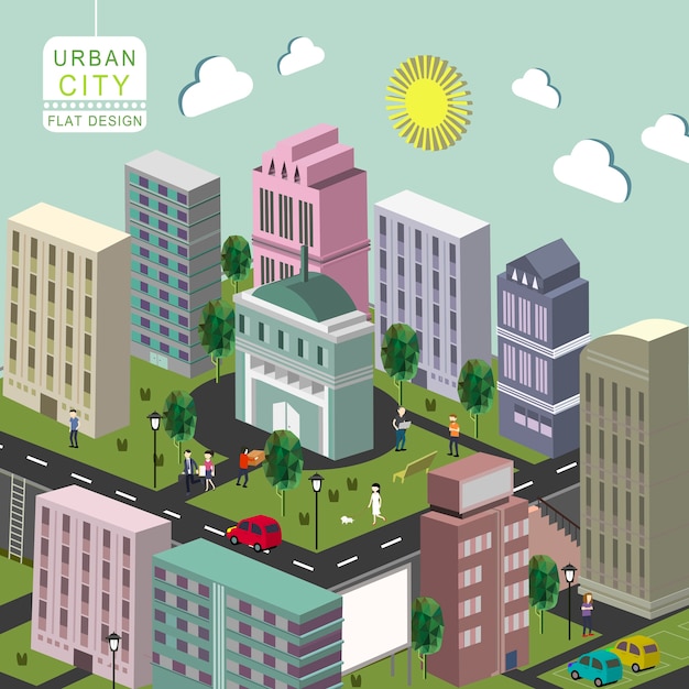 isométrico del concepto de ciudad urbana.