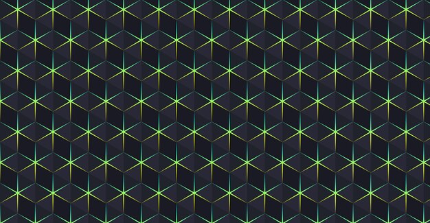 Isométrico patrón negro abstracto cubico verde brillo de neón sin costuras
