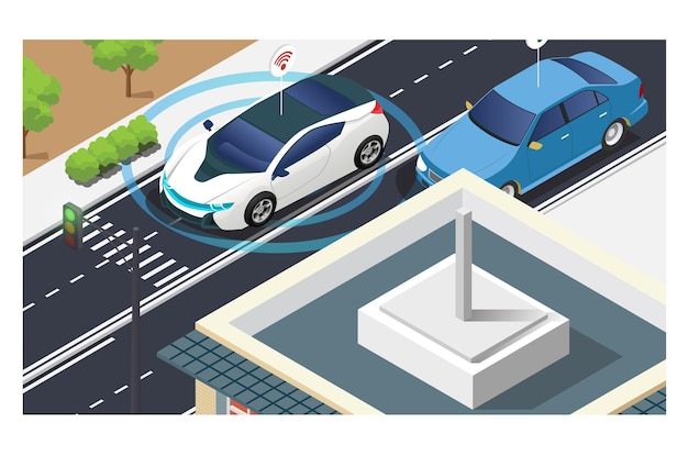 Isométrico Vehículo sin conductor o de conducción autónoma