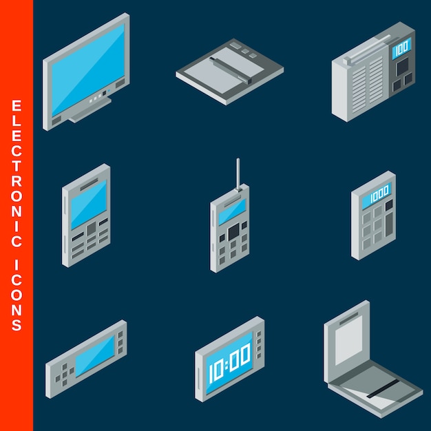 Isométricos planos 3d iconos de equipos electrónicos establecidos