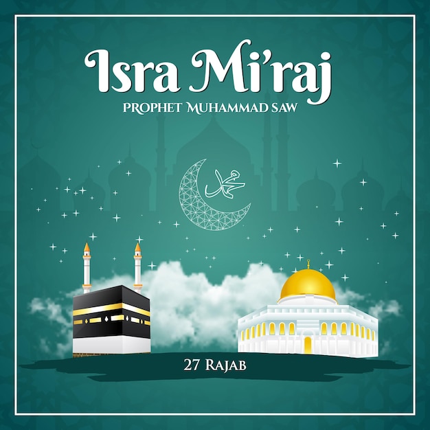 Isra Miraj profeta Muhammad SAW vector ilustración Adecuado para carteles de tarjetas de felicitación y bannerxA