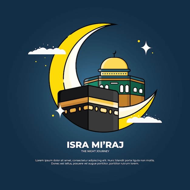 isra miraj vector con luna creciente tema Kaaba para la celebración