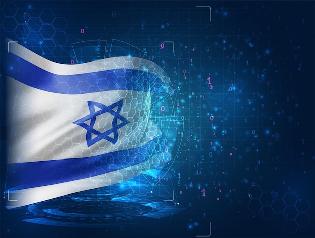 Israel vector bandera 3d sobre fondo azul con interfaces hud