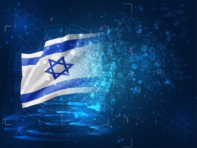 Israel vector bandera 3d sobre fondo azul con interfaces hud